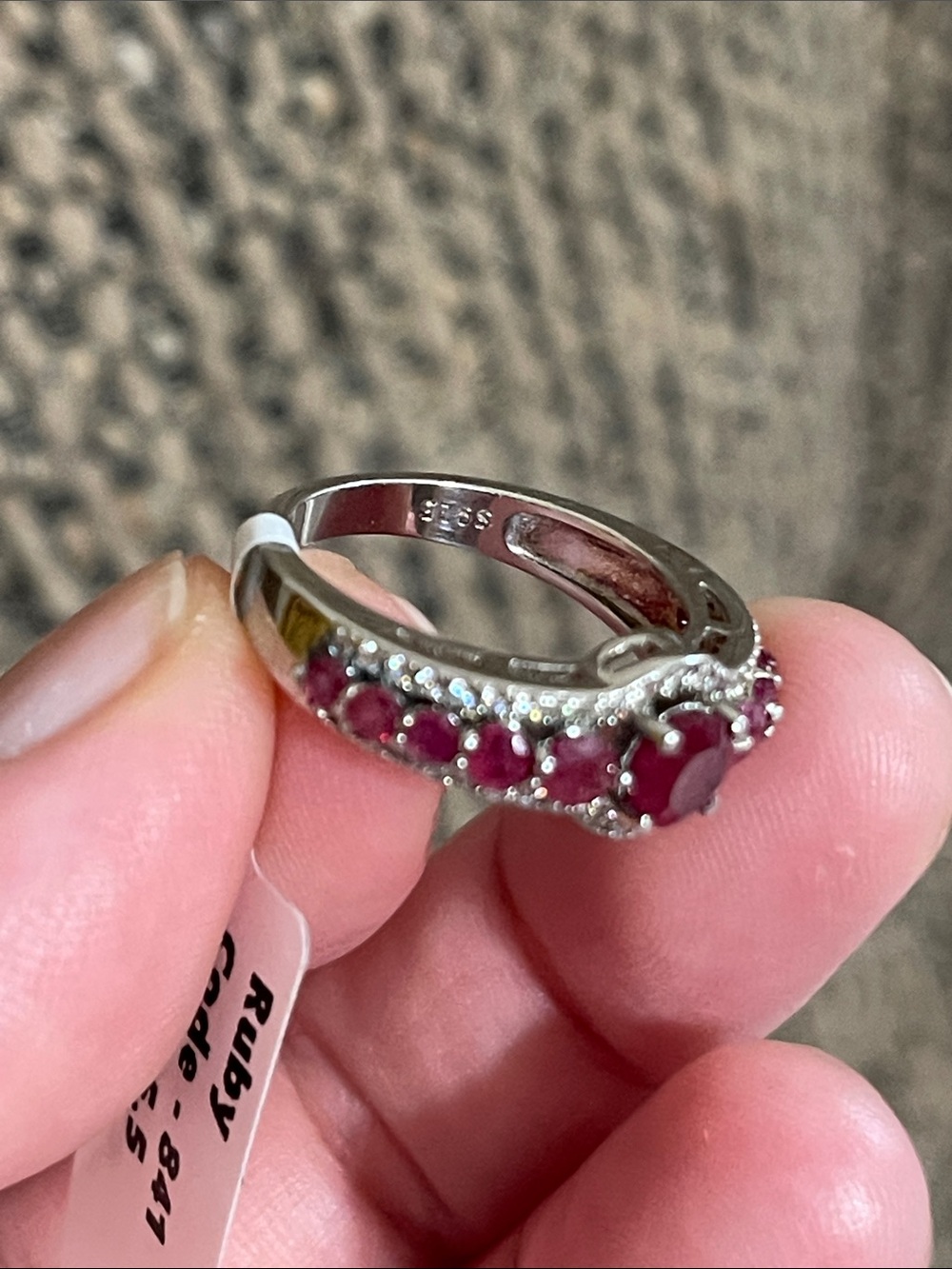 Elegant Natural Red Ruby Gemstone with CZ Accents 935 Silver Halo Ring - Picture 8 of 14